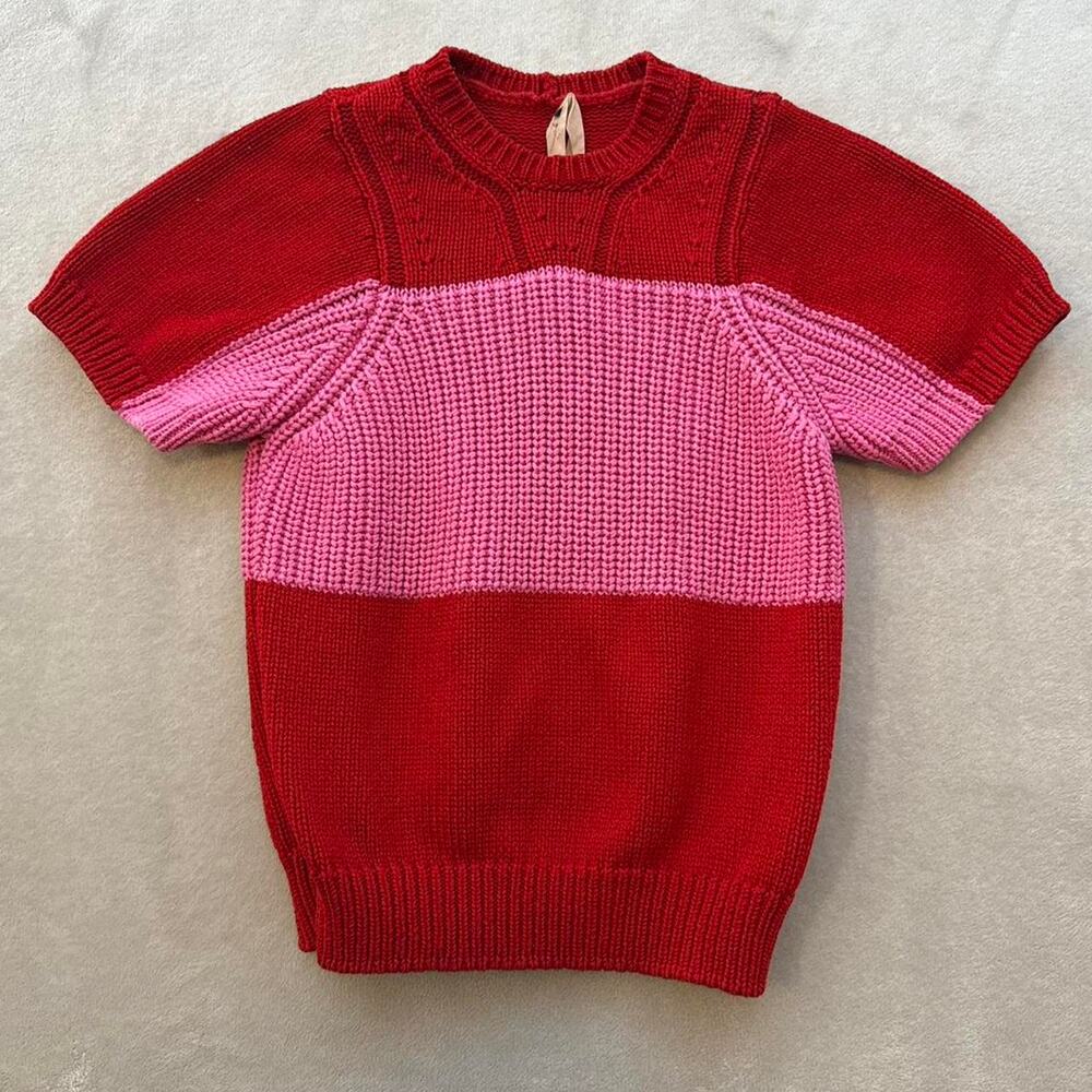 N21 colorblock knit short sleeve sweater